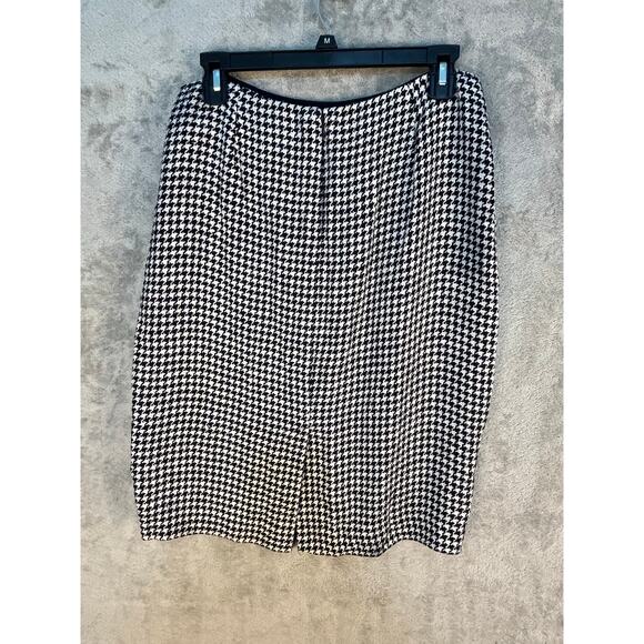 Ralph Lauren Pencil Skirt Size 10 Linen Silk Blend Navy Houndstooth Preppy Twee - Picture 4 of 7